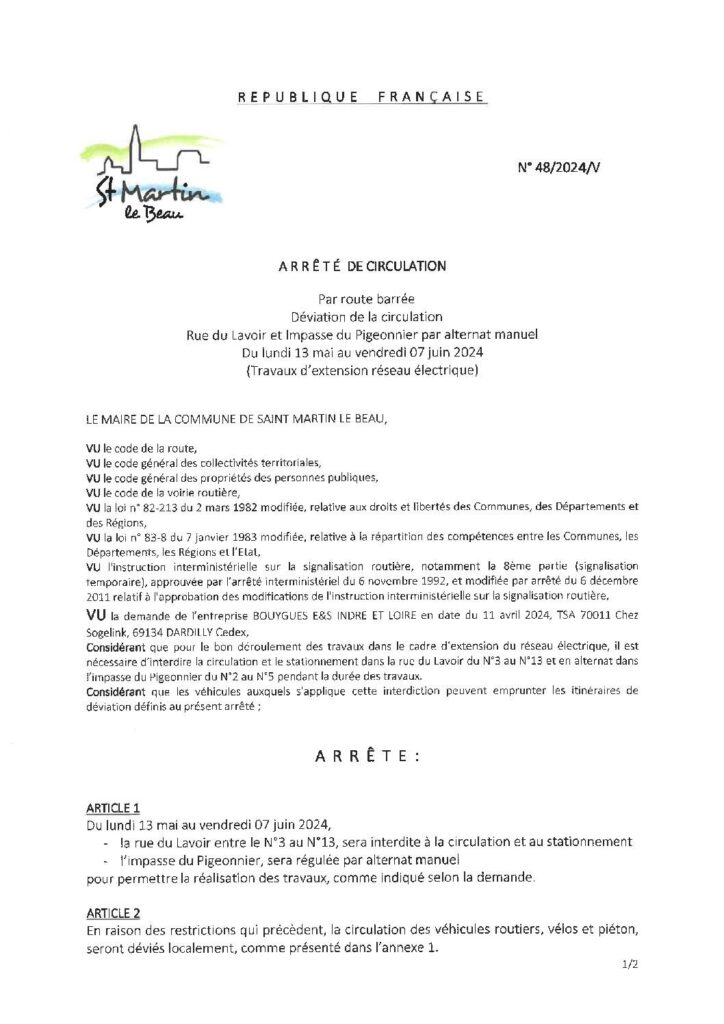 Image du document Rue du Lavoir/Impasse du Pigeonnier du 13 mai au 7 juin